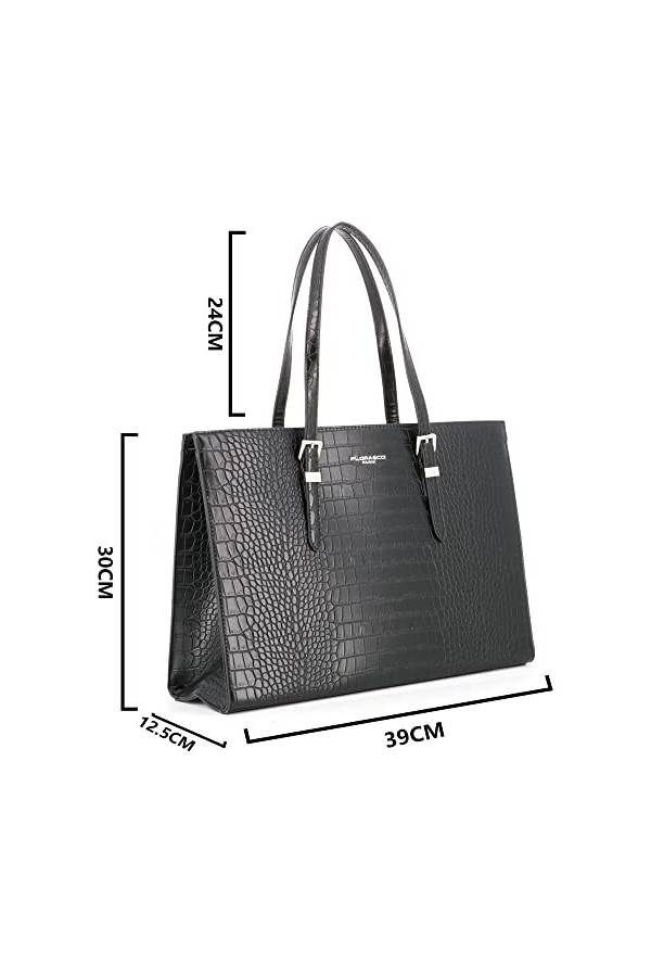 FLORA CO PARIS - Grand Sac A Main Femme Crocodile - Sac Cabas Fourre-Tout Cours Lycée - Sac Shopping Grande Capacité Travail 