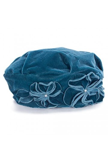 Lawliet T513 Béret vintage en velours pour femme Motif floral Bleu sarcelle, bleu sarcelle, taille unique