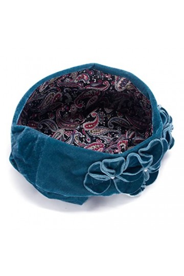 Lawliet T513 Béret vintage en velours pour femme Motif floral Bleu sarcelle, bleu sarcelle, taille unique