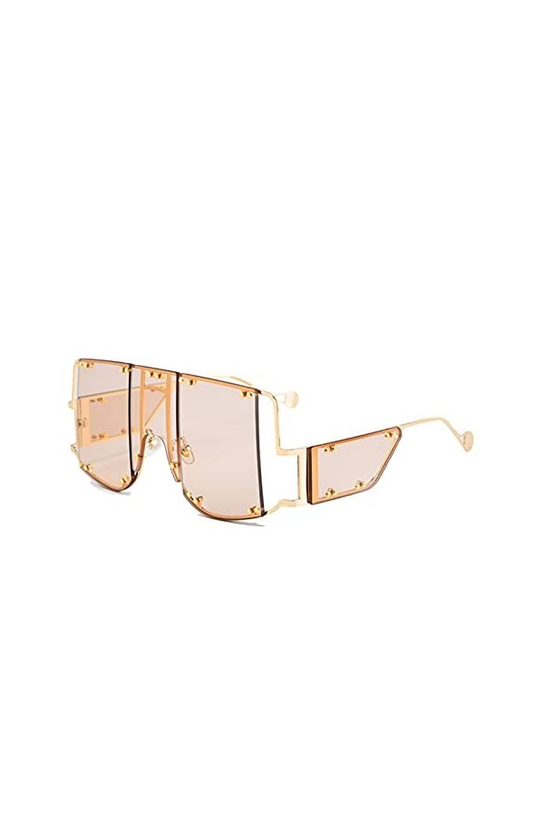 SHEANAON Lunettes de Soleil surdimensionnées pour Femmes Lunettes de Soleil à Monture carrée Lunettes de Soleil en métal pour