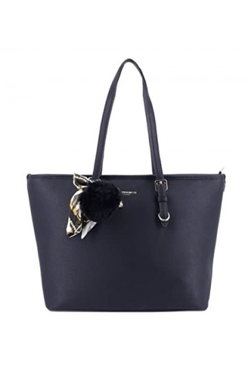 flora & co - Sac à Main Femme Pompon Fourrure Foulard Satin Imprimé - Sac Cabas Fourre-Tout Format A4 Cours Lycée - Sac Shopp