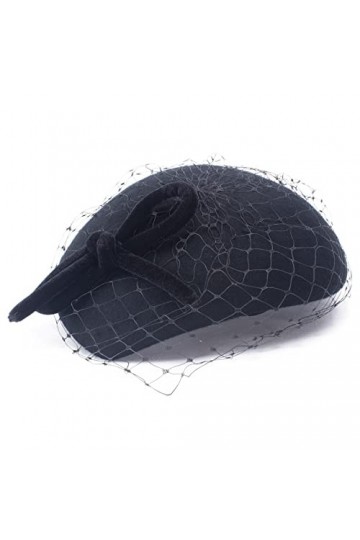 Lawliet T497 Chapeau bibi en feutre de laine avec nœud en forme de larme Noir