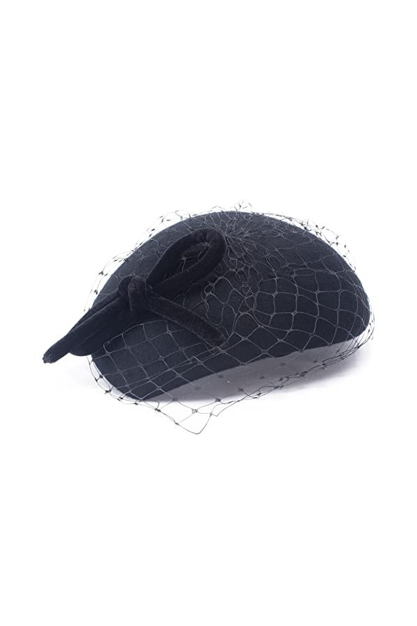 Lawliet T497 Chapeau bibi en feutre de laine avec nœud en forme de larme Noir