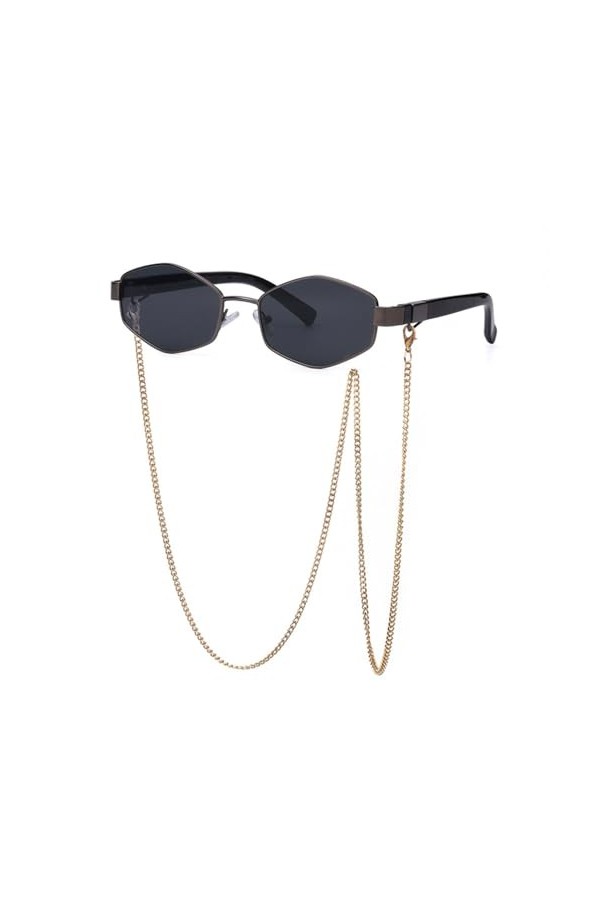 XNASU Petites lunettes de soleil irrégulières pour femmes, lunettes de soleil polygonales pour dames avec chaîne de lunettes 