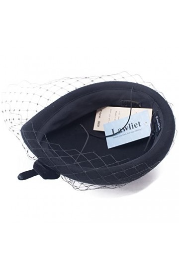 Lawliet T497 Chapeau bibi en feutre de laine avec nœud en forme de larme Noir