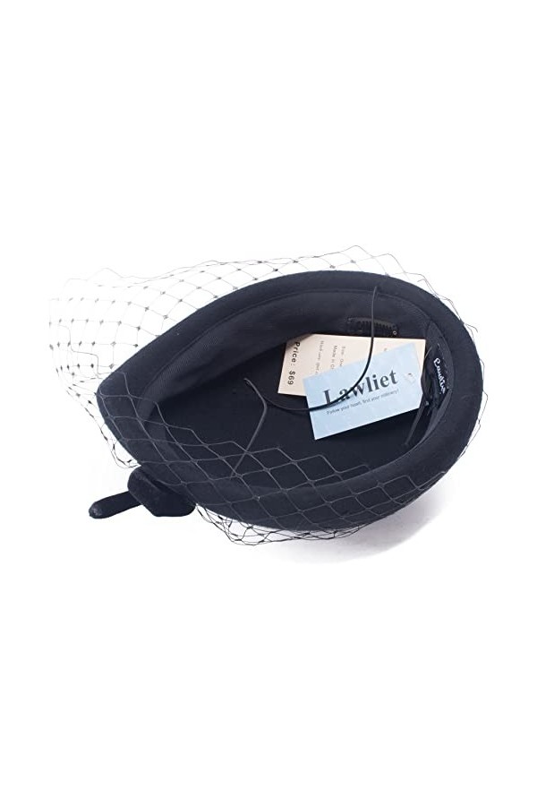 Lawliet T497 Chapeau bibi en feutre de laine avec nœud en forme de larme Noir