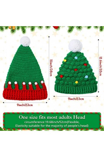 Jadive 3 Pcs Chapeaux de Père Noël Unisexes Hiver Bonnet Épais en Tricot Vert Arbre de Noël avec Pompons en Fourrure, 3 Modèl