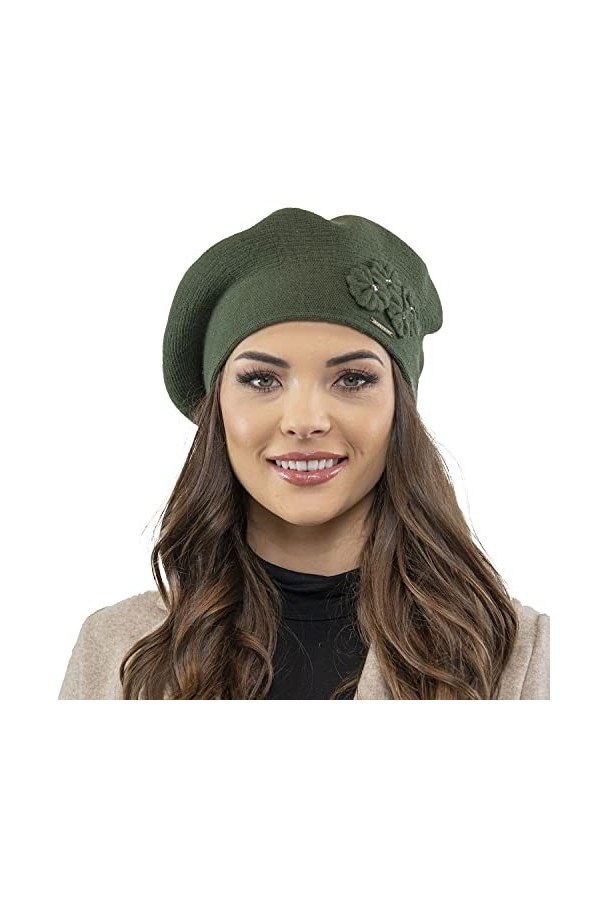 VIVISENCE Femme Béret Classique Et Élégant 7006, Fabriqué en UE, Vert,UNI