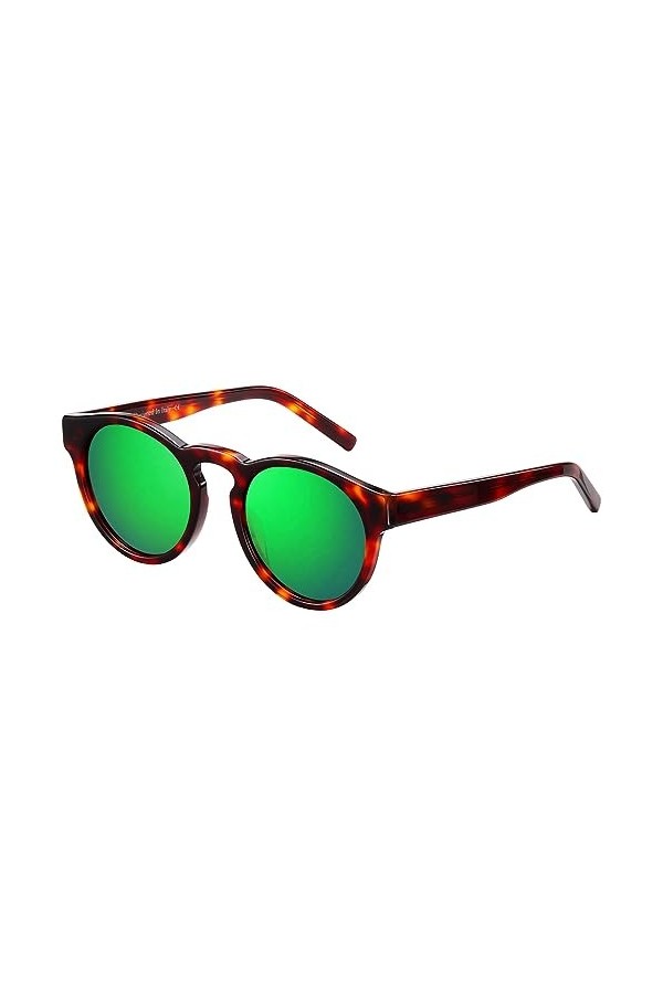 SHES Lunettes de soleil rondes vintage pour femme SH1101, Monture Tortue Revo Verre Vert