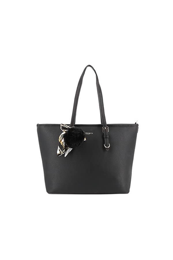 flora & co - Sac à Main Femme Pompon Fourrure Foulard Satin Imprimé - Sac Cabas Fourre-Tout Format A4 Cours Lycée - Sac Shopp