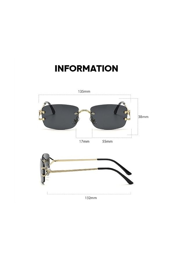 MUTYNE Petit rectangle lunettes de soleil sans monture femmes hommes lunettes de soleil sans cadre pour dames à la mode lunet