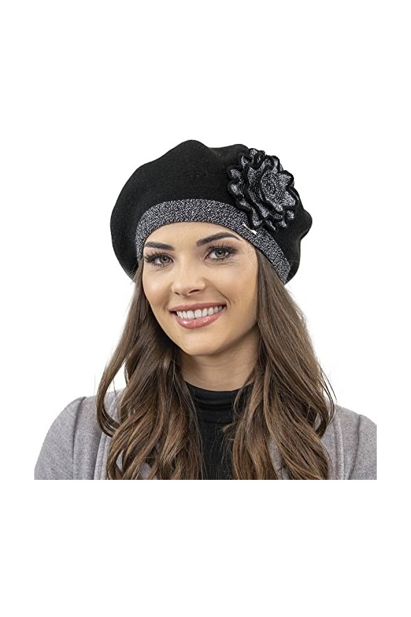 VIVISENCE Béret Classique Et À La Mode 7049, Noir,UNI