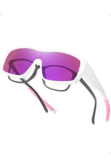 LVIOE Lunettes de soleil polarisées pour homme et femme - Verres monobloc tendance avec protection UV400, blanc/rose