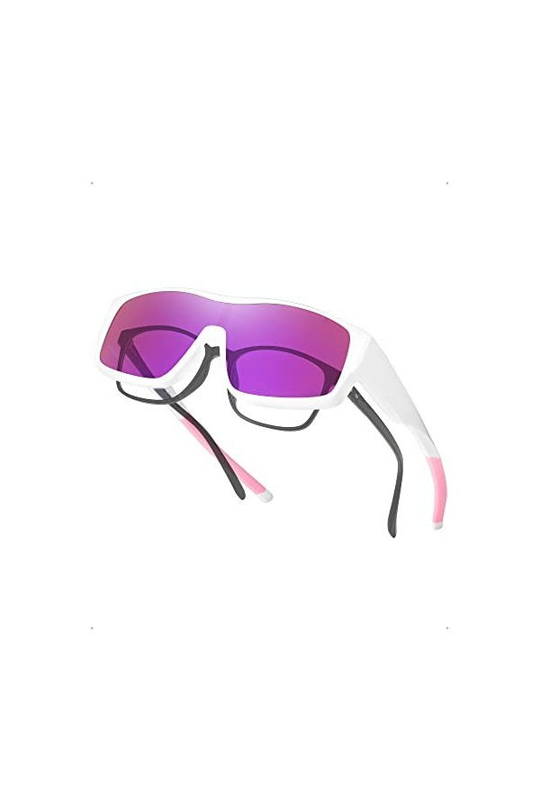 LVIOE Lunettes de soleil polarisées pour homme et femme - Verres monobloc tendance avec protection UV400, blanc/rose