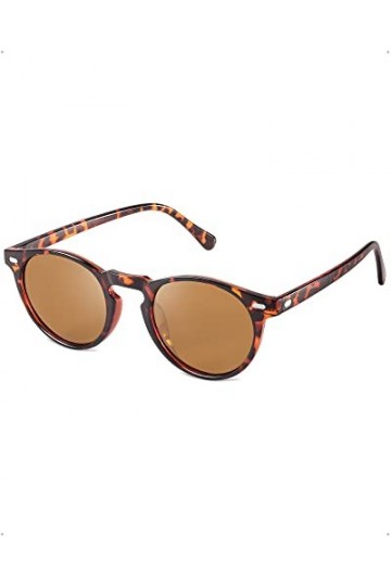 LVIOE Lunettes de soleil rondes de style vintage polarisées pour femme – Protection UV400, Tortue marron.
