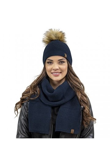 VIVISENCE 7041Kmpl Set Bonnet+Écharpe, Bleu Marine,UNI