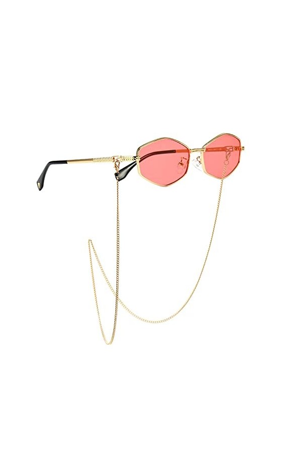 HCHES Chaîne irrégulière petites lunettes de soleil carrées pour femmes dégradé chaîne lunettes de soleil femme alliage lunet