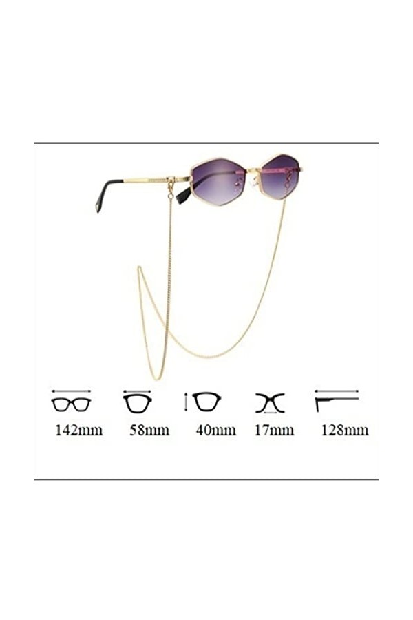 HCHES Chaîne irrégulière petites lunettes de soleil carrées pour femmes dégradé chaîne lunettes de soleil femme alliage lunet