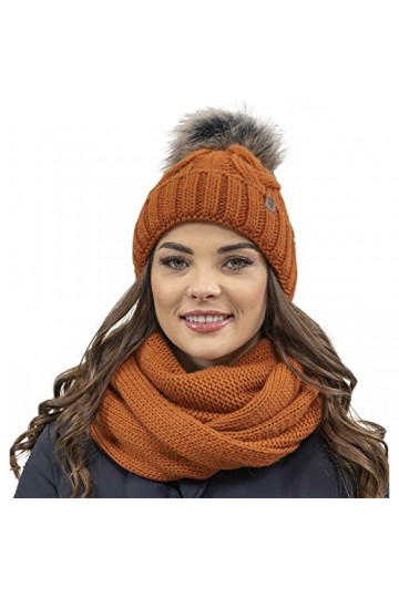 VIVISENCE Filloo Bonnet Et Écharpe Ensemble dhiver 7014Kmpl, Orange,UNI