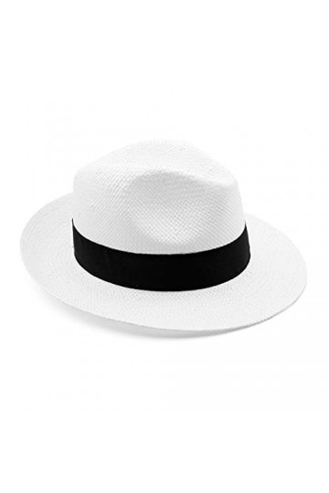 Colours & Beauty Panama Hat Blanc Ruban Noir Made in Italy | Fedora Chapeau |Chapeau Paille Homme | Chapeau en Paille Femme |