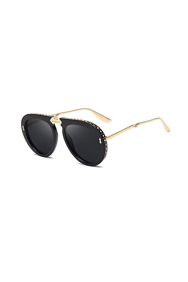 HCHES Lunettes de soleil à monture pliable pour femmes Lunettes de soleil à strass Femme Ombre, Noir, Gris, Taille unique