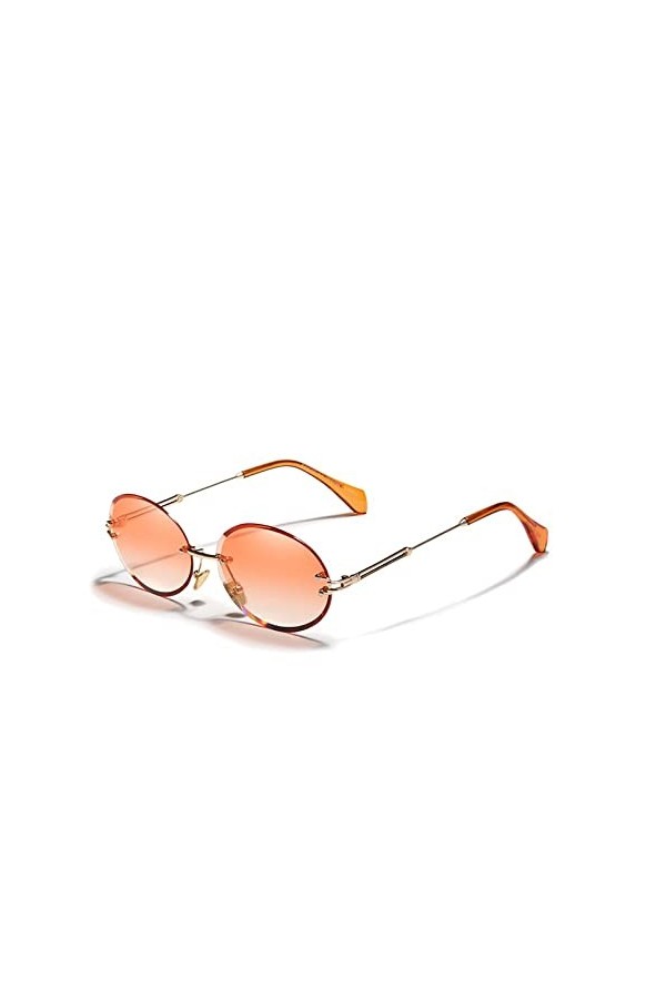 HCHES Lunettes de soleil ovales pour femmes, lunettes de soleil sans monture, monture en alliage vintage, 4, taille unique