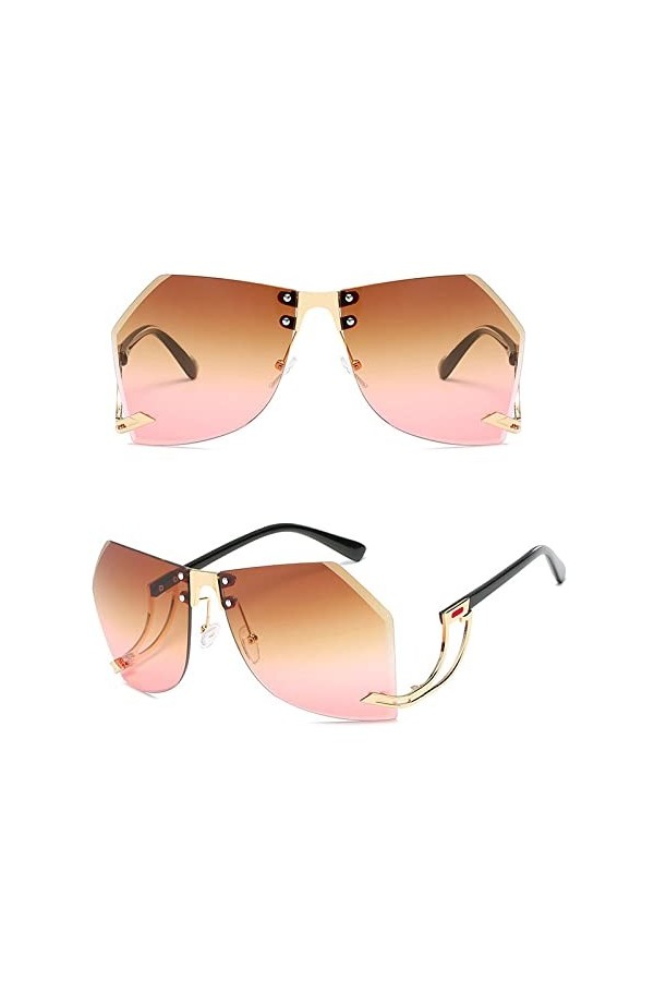 HCHES Lunettes de soleil sans monture irrégulières femmes Designer alliage cadre surdimensionné dégradé lunettes de soleil mo