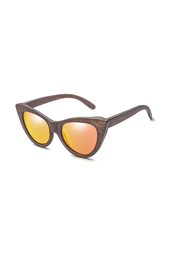Xinduolei Lunettes de Soleil Lunettes de Soleil Cat Eye Bamboo Wood Lunettes de Soleil for Hommes Femmes Round Classic Vintag