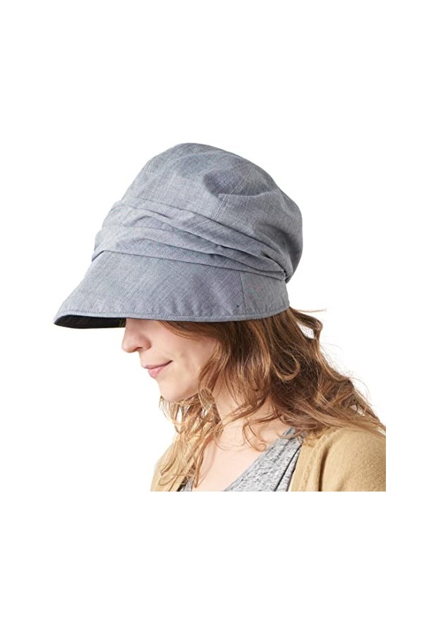 Chapeau Femme Soleil Ete Coton Bio - Casquette Gavroche Chimio À Bord Large Protection SPF Marine