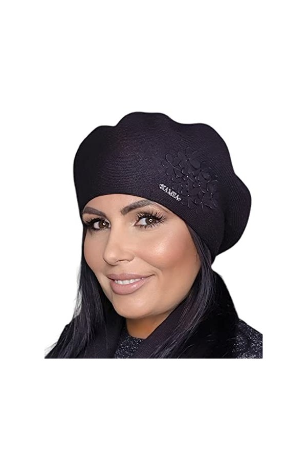 Kamea Élégant Féminin Béret dhiver Feba, Noir,Taille Unique
