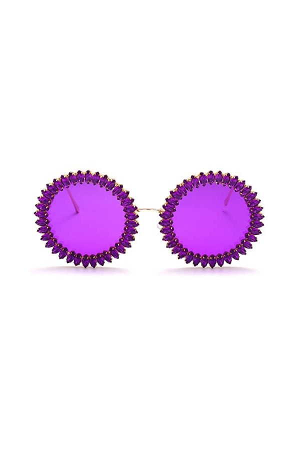 HCHES Strass lunettes de soleil rondes femmes luxe lunettes de créateur&nbsp;&nbsp;&nbsp;gros diamant femme lunettes Vintage lunettes de sol