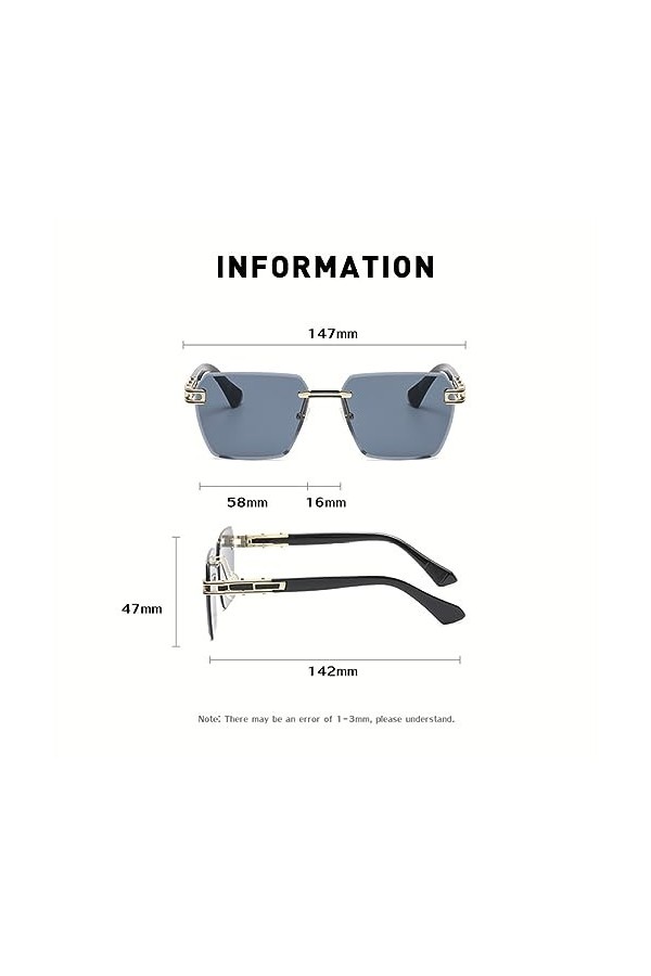 MUTYNE Lunettes de soleil carrées sans monture femmes lunettes de soleil sans cadre pour hommes verres dégradés monture en mé