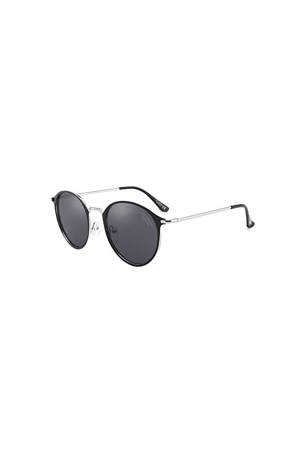 Lee Cooper Lunettes de soleil rondes classiques pour femmes - Monture en métal 100 % anti-UV, Monture - Noir/Argent | Lentill