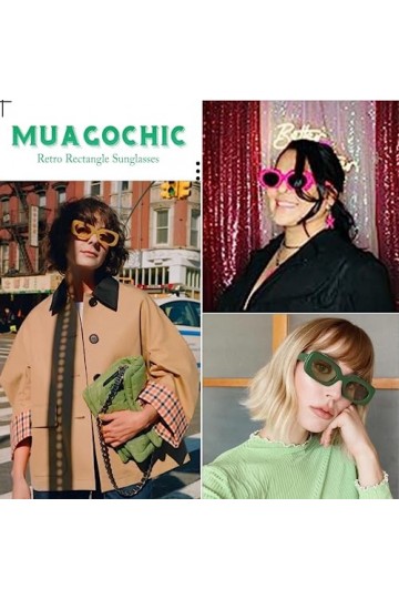 MuagoChic Lunettes de soleil rétro rectangulaires ovales UV400 pour femmes et hommes, monture carrée étroite, lunettes de sol