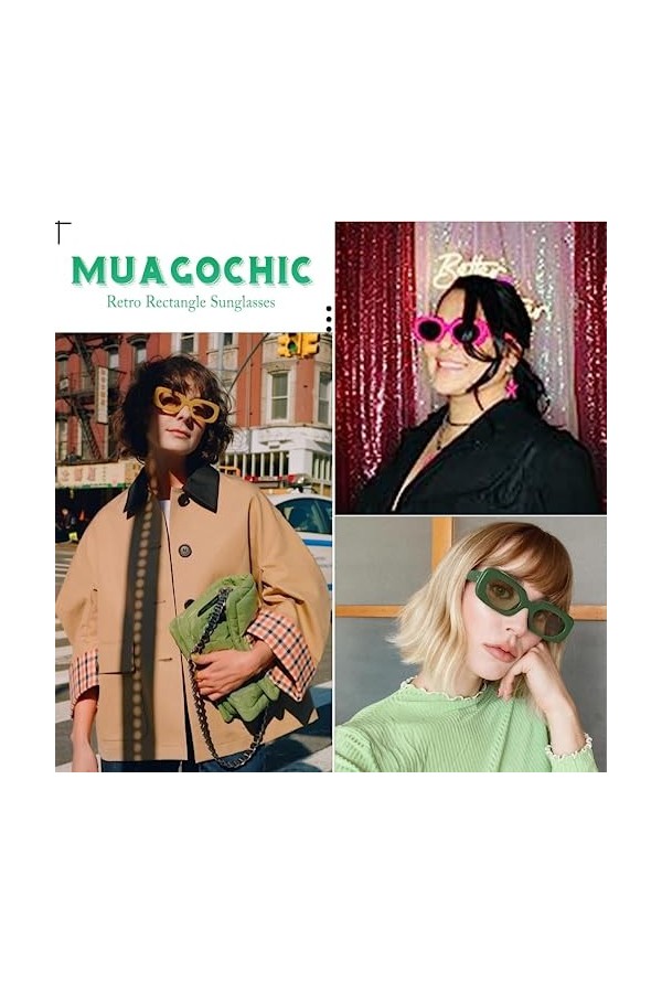 MuagoChic Lunettes de soleil rétro rectangulaires ovales UV400 pour femmes et hommes, monture carrée étroite, lunettes de sol