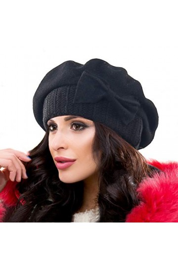 Ruphedy Bérets Femme Laine Français Béret Classique Angola Bonnet Hiver Chapeaux Noir 
