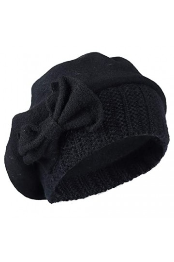 Ruphedy Bérets Femme Laine Français Béret Classique Angola Bonnet Hiver Chapeaux Noir 