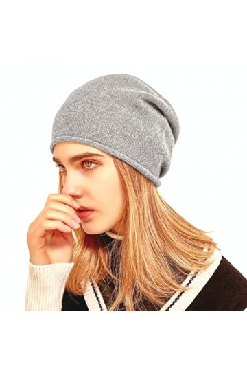 prettystern Bord roulé Couleur Unie Femme Casual Cachemire Laine Cashmere Bonnet tricoté Gris Clair