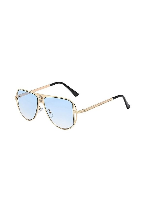Lunettes de soleil pour femmes Monture en métal portant des lunettes de soleil Style Hommes UV400, 5.Gold Blue, taille unique