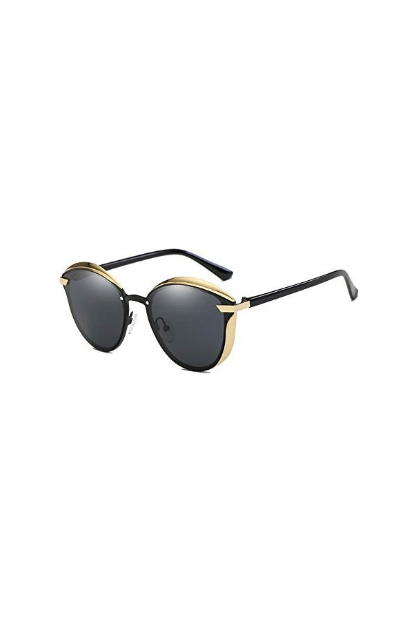 Bxiaoyan Lunettes de soleil polarisées en métal pour femme avec bordure dorée Protection UV400 Gris