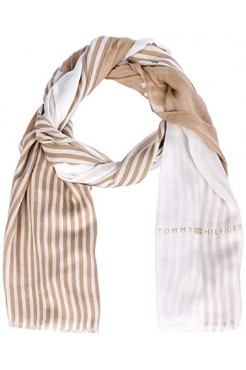 Tommy Hilfiger Écharpe Femme Essential Flag Scarf Foulard, Beige Beige/White , Taille Unique