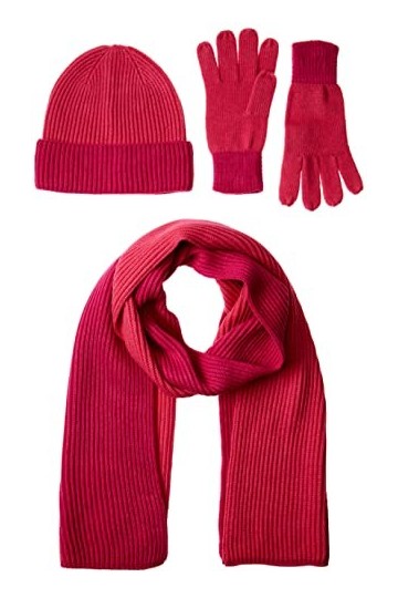 Amazon Essentials Ensemble Bonnet, écharpe et Gants en Tricot pour Adulte - Violet Betterave/Rose Fandango - Taille Unique