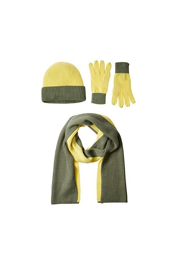 Amazon Essentials Ensemble Bonnet, écharpe et Gants en Tricot pour Adulte - Violet Betterave/Rose Fandango - Taille Unique