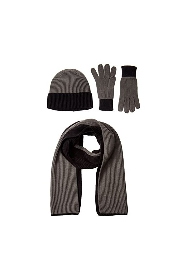 Amazon Essentials Ensemble Bonnet, écharpe et Gants en Tricot pour Adulte - Violet Betterave/Rose Fandango - Taille Unique