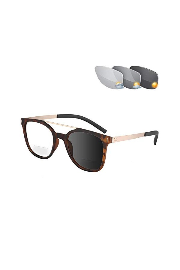 CAOXN Photochromique Transition Bifocales Lunettes De Lecture Optique Hypermétropie Metal Frame Lunettes De Soleil UV400 Lect