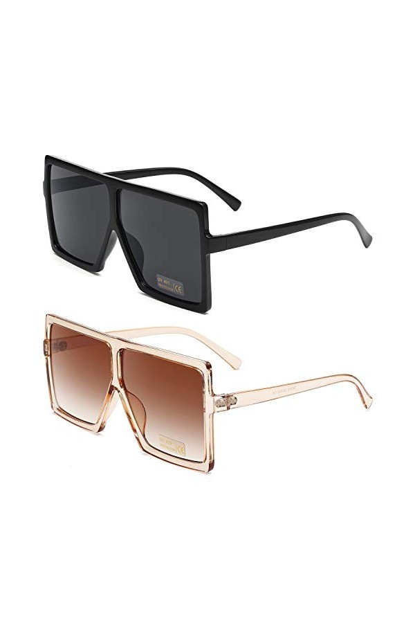 GRFISIA Lunettes de soleil carrées surdimensionnées pour homme et femme, Cadre tortue - Thé dégradé, 1 Pack