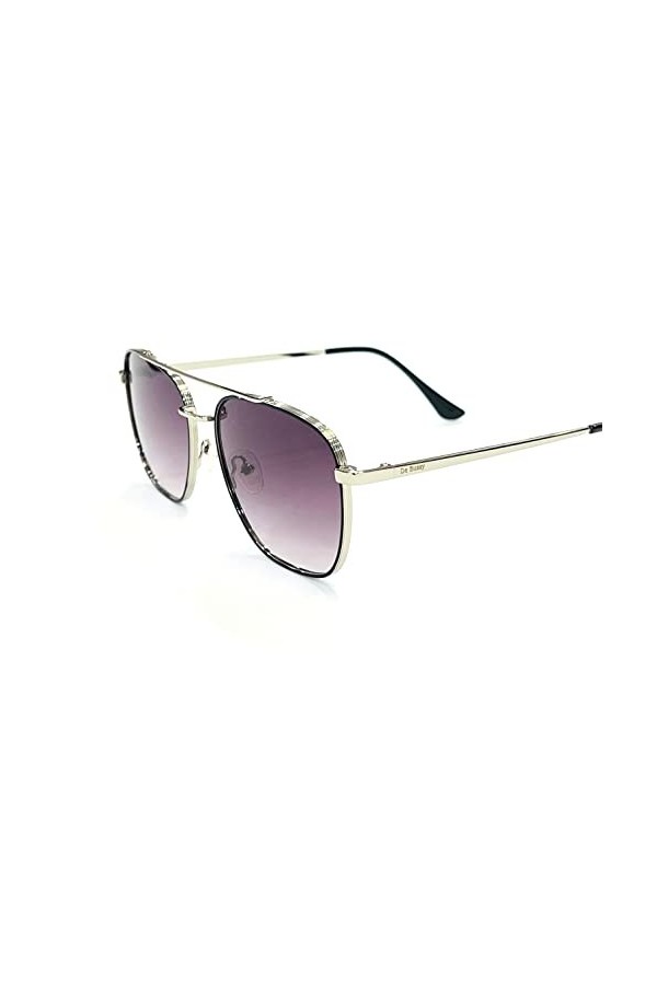 Lunettes de soleil modèle carré avec finition en argent poli et verres dégradés gris, Poli argent, 56-17-143