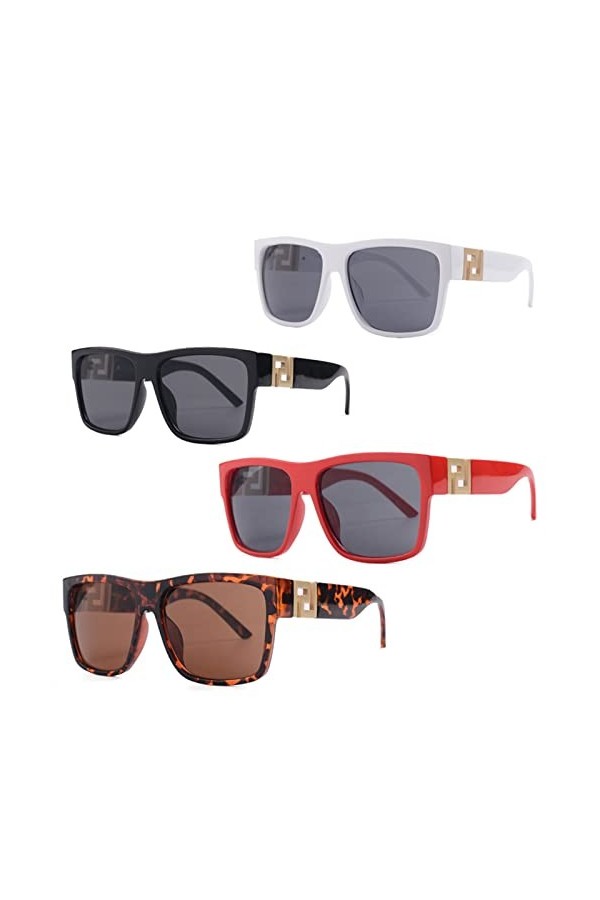 TIYETA 4PCS Lunettes De Soleil Carrées Surdimensionnées Lunettes De Soleil Mode pour Femmes Hommes Polarisées Conduite Rétro 