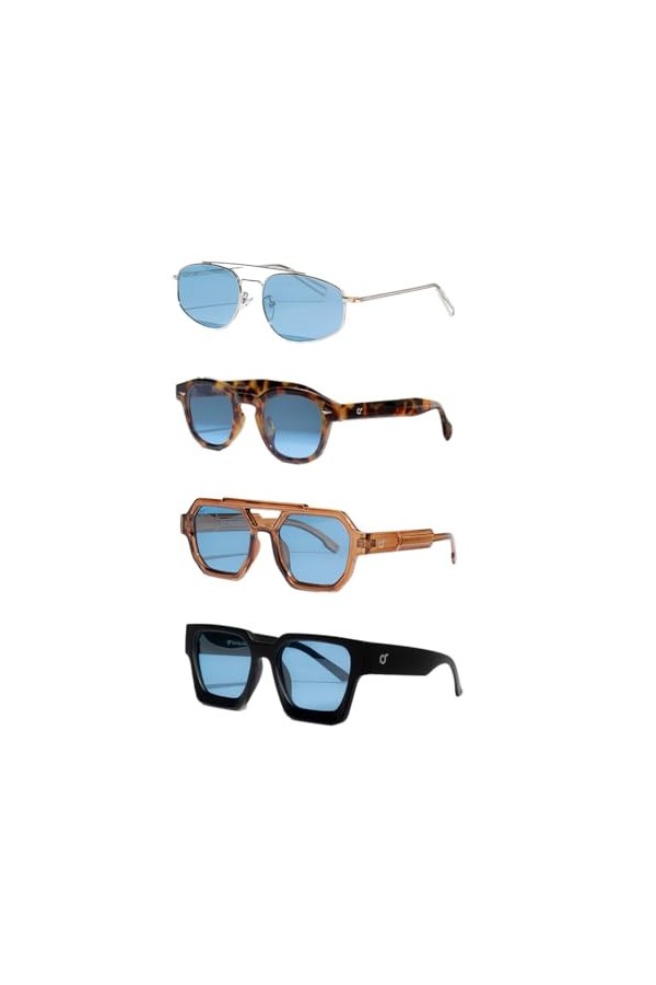 OS SUNGLASSES Lunettes de Soleil Homme Vintage - Lot de 4 Paires de Lunettes Homme et Femme, Style Johnny Depp - Lunette de S