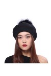 BeFur Béret Cachemire Couleur Unie Femme avec Pompon Balle Raton Laveur Gris